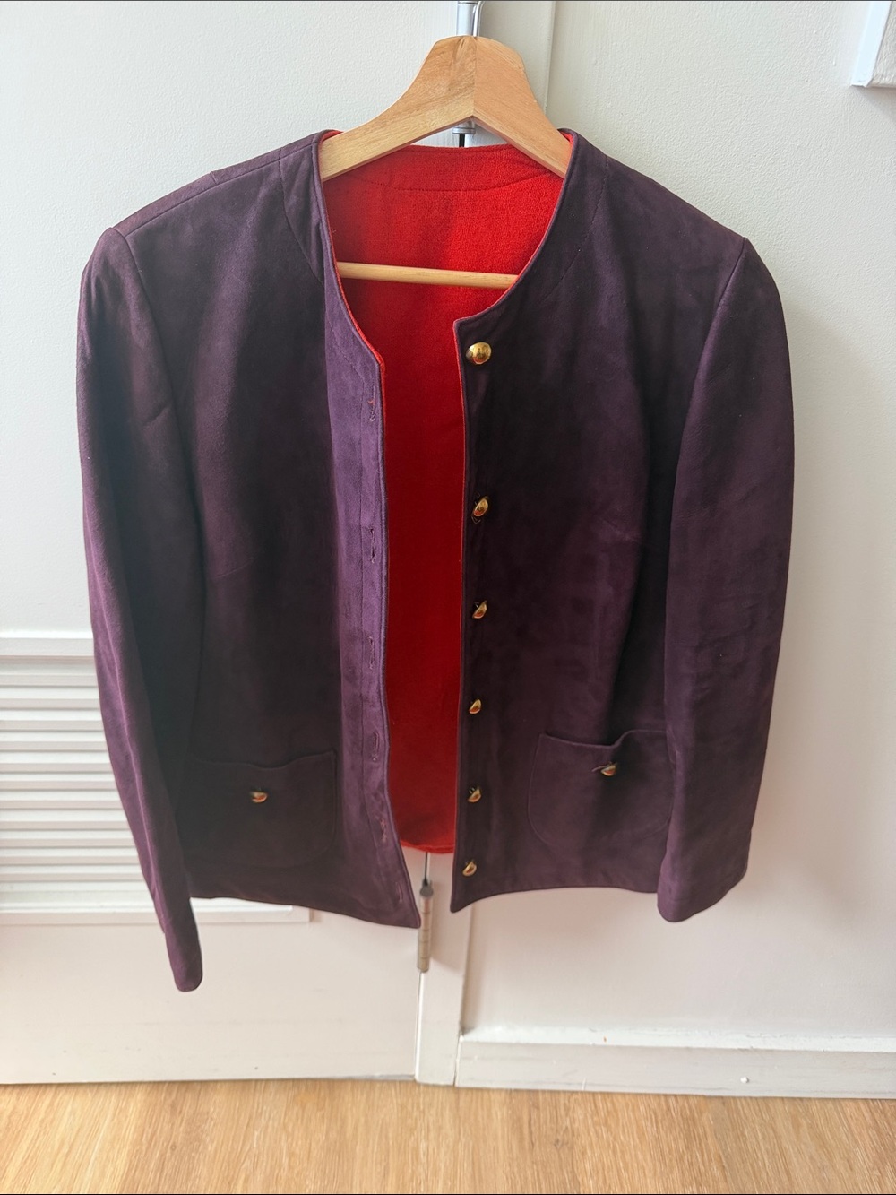 Vintage Purple Suede Jacket with Red Lining